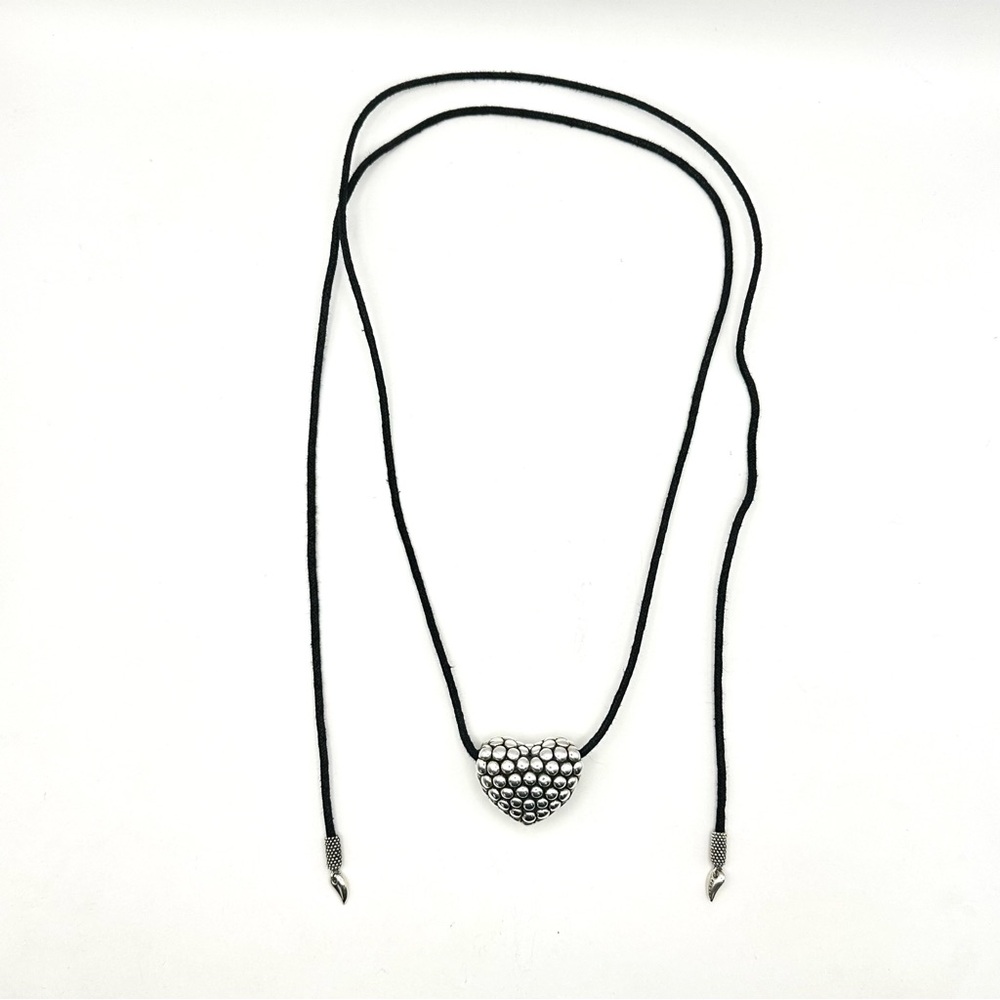 Lagos Caviar Silver Beaded Puffed Heart Pendant w/ Leather Cord RARE - Picture 7 of 12